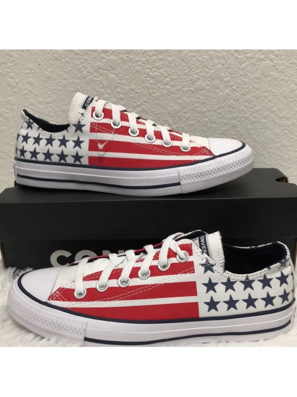 Converse New  Low Top Sneakers in Red, White & Blue Flag Print